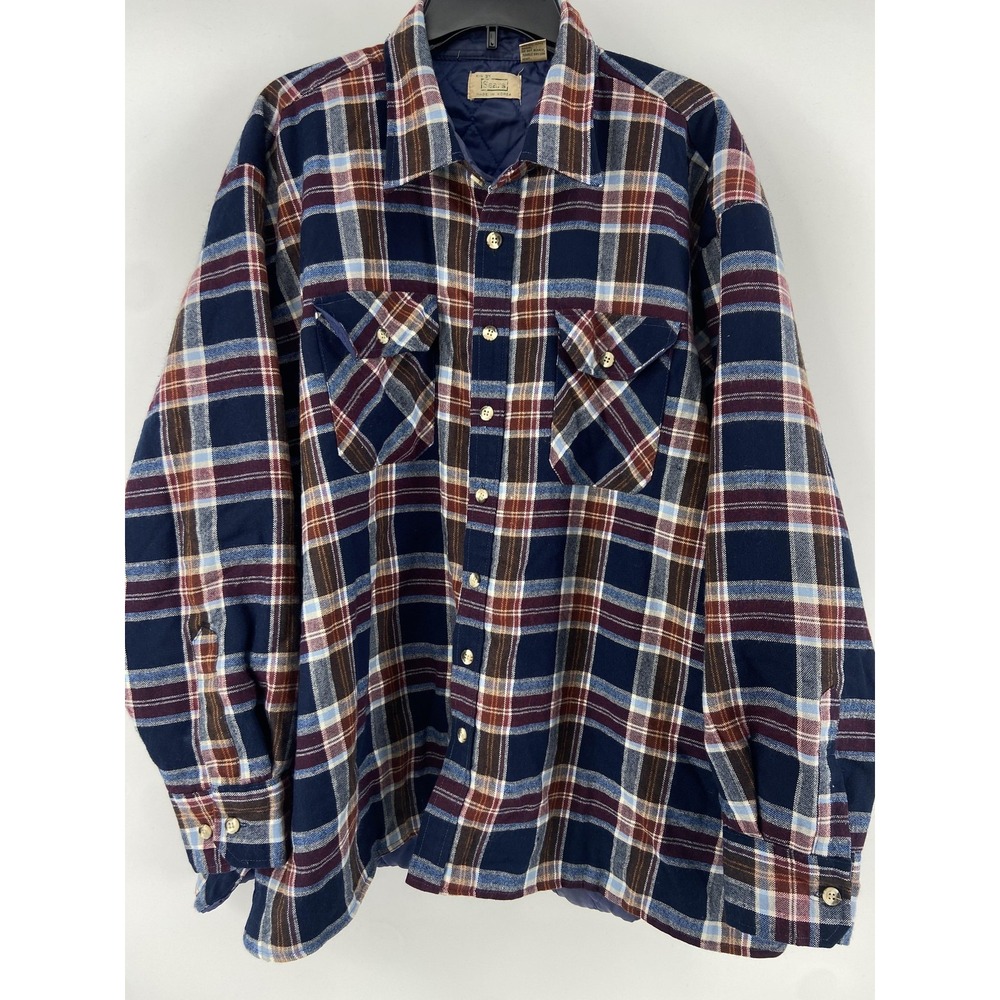 Vintage Sears Shirt Jacket Mens 3X Navy Plaid Quilted Flannel Workwear Chore